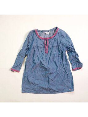 Vineyard Vines Chambray Tunic with Pink Embroidery Trim, Size 14